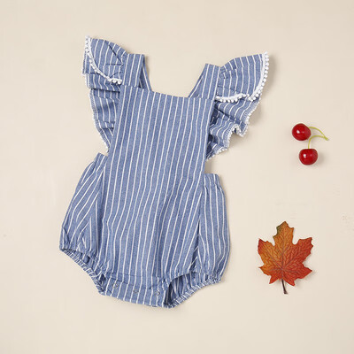 

Romper Jumpsuit Playsuit Newborn Baby Girls Summer Cotton Striped Toddler Infant Fly Sleeve Outfit For 0-24M