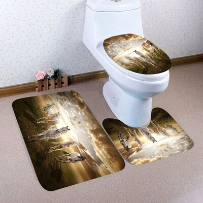 

Toponeto 3PCS Christmas Bathroom Non-Slip Pedestal Rug Lid Toilet Cover Bath Mat Set