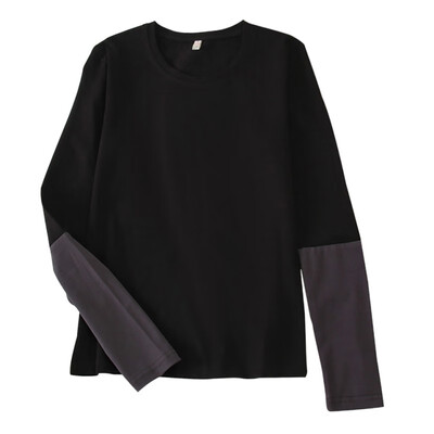 

Color Matching Women T Shirt New Fashion Round Neck Autumn Loose Long Sleeve Casual Simple Wild T-Shirt