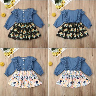 

US Kid Baby Girl Clothes Party Sunflower Ruffle Dress Princess Floral Skirt 0-4Y