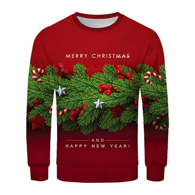 

Toponeto Christmas Couples 3D Printed Long-sleeved Sweater With Round Collar Blouse