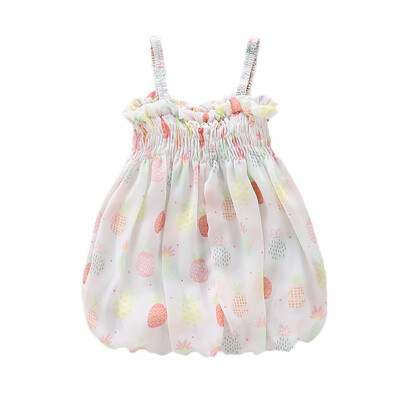 

Summer Baby Girl Sleeveless Dress Casual Fashion Baby Girl Floral Printing Sleeveless Sling Chiffon Lantern Dress