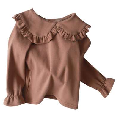 

Autumn Children Flare Sleeve Casual Tops Baby Girl Long Sleeve Doll Collar T-Shirts Kids Solid Color Soft Comfy Tops Tees