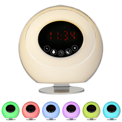 

USB Rechargeable LED Wake Up Light Alarm Clock SunriseSunset Simulation Digital Clock Bedside Lamp Support TF Card with 7 Colors