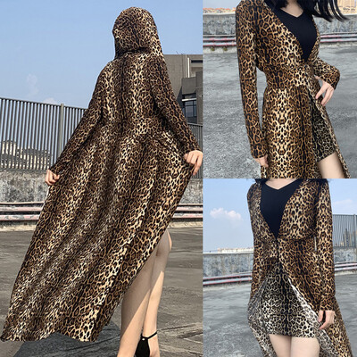 

Tailored Women Fashion Leopard Print Buttons Hoodie Long Sleeve Long Outwear Cloak Coat