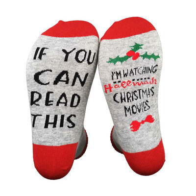 

dyudyrujdtry Christmas Movie Socks Letters Printed Socks Funny Mid Cotton Socks If You Can Read This Unisex