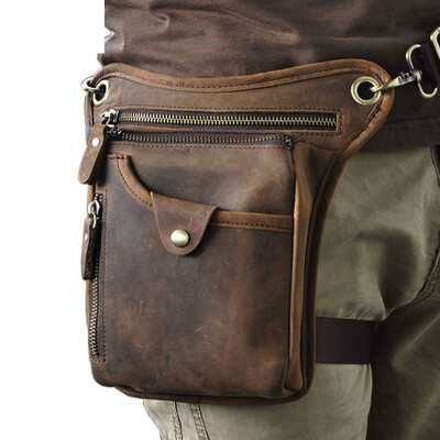 

Men Crazy HorseOil Wax Leather Drop Leg Bag Vintage Motorcycle Travel Cowhide Shoulder Waist Belt Bum Fanny Pack