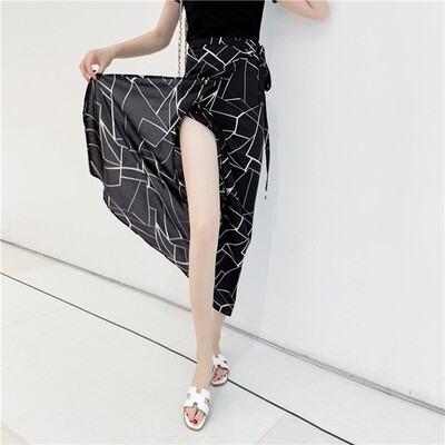 

Bohemian Women High Waist Summer Beach Dress Boho Style Printed Asymmetrical Chiffon Skirt Long Maxi Skirts