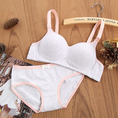 

Women Thin Bra Briefs Set Ladies Sweet Padded Push Up Bras Seamless Cotton Briefs Comfort Gathered Underwear Suits