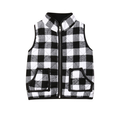 

Children Winter Warmer Girls Cotton Sleeveless Vest Soft Cute Cartoon Plaid Print Pocket Leisure Warm Clothes For Girl