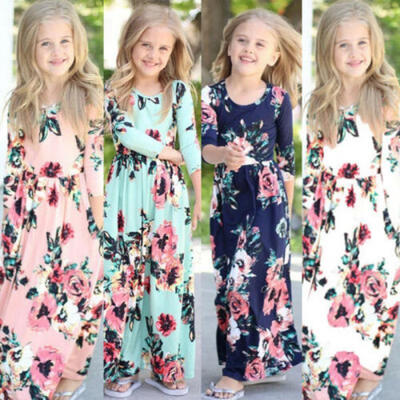 

US Canis Kids Baby Girl Fashion Boho Long Maxi Dress Long Sleeve Floral Dress