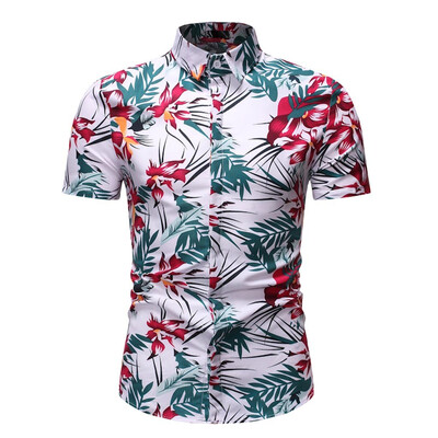 

Tailored Mens Comfy Printed Turn-Down Collar Slim Fit Short Sleeve Top Shirt Blouse