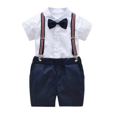 

Toddler Baby Boys Clothing Sets Short Sleeve Bow Tie Shirt Suspenders Shorts Pants Formal Gentleman Suits 2019 Summer New