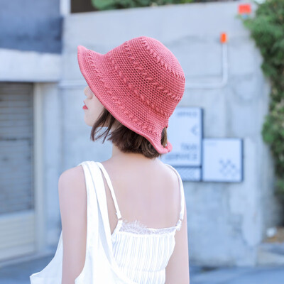

Korean version of summer Joker fisherman hat tie bow straw hat womens summer small fresh knit beach holiday visor