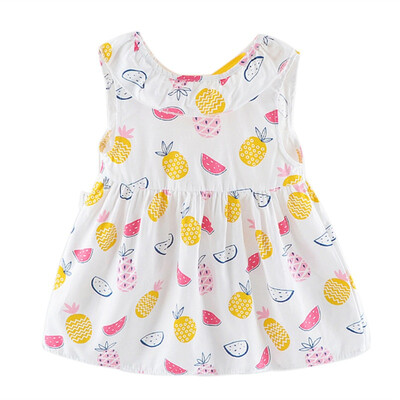 

Summer Baby Girl Dress Cotton Blouse Cotton Girl Sleeveless Backless Flower Fruit Pattern Princess Party Toddler Kid Dresses