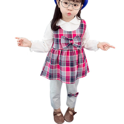 

Kids Baby Girls Clothes Cute Long Sleeve Blouse Tops Plaid Dress Pants Leggings 3Pcs Outfits Sets