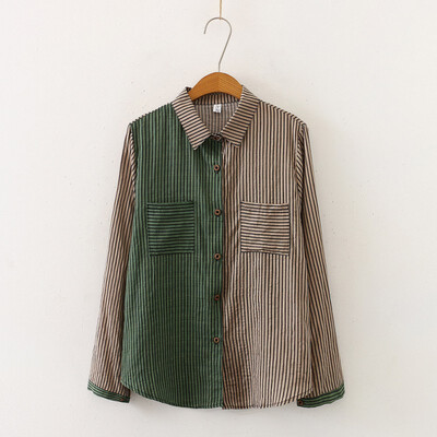 

Women 2019 Fashion Turn Down Collar Long Sleeve Shirt Blouse Shirt Vintage Patchwork Print Loose Casual Blosues Tops Ladies