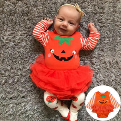

Newborn Baby Girl Cartoon Pumpkin Dress Princess Halloween Costume Outfits UK