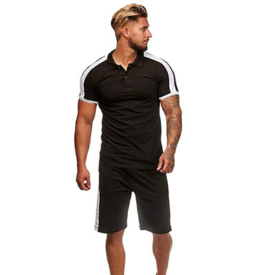 

Toponeto Mens Summer Leisure Stripe Color Collision Short Sleeve Shorts Sports Thin Sets
