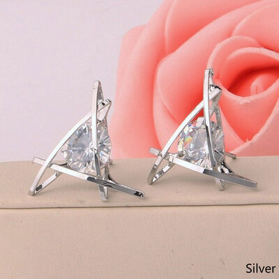 

Fashion Women Lady Elegant Triangle Rhinestone Alloy Ear Stud Earrings Hollow