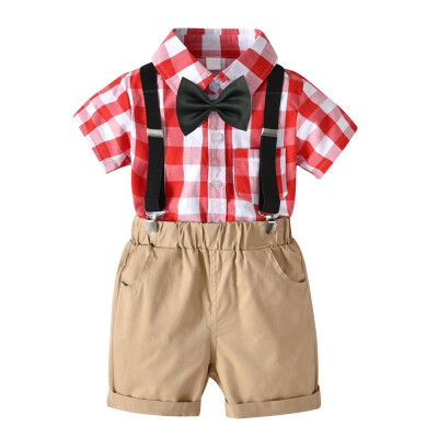 

Baby Boys Clothes Set Children Summer Boys Clothing Plaid Shirt with Tie Bib OVeralls Beach ShortsKids Boy Clothing Set