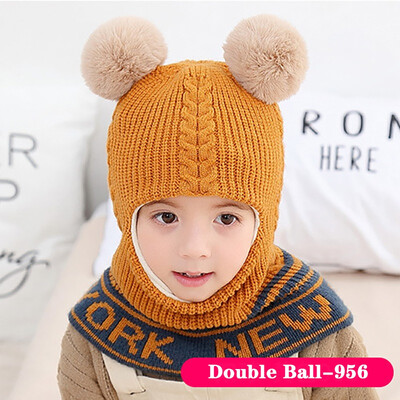 

Baby Bonnet Kids Winter Hats Ball Girls Boys Children Warm Caps Scarf Set Child Knitted Cute Hat for Girl Boy 2-6T