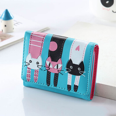 

New Fashion Zipper Short Women Wallets Cat Pattern Luxury Brand Leather Embroidery Small Hasp Wallet Card Holder Handbags