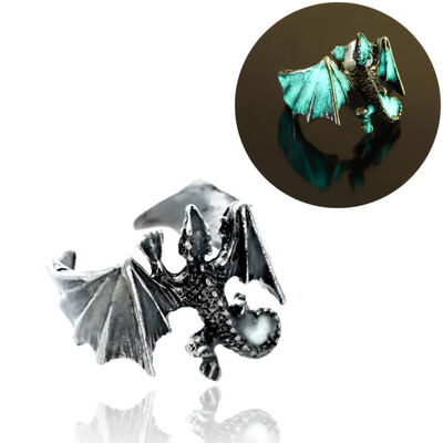 

4 Styles Dragon Luminous Rings Glow In Dark Pterosaur Rings Finger Ringe Gold Silver Adjustable Man Hand Jewelry