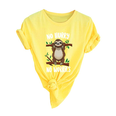 

No Hurry Worries Cute Cartoon Sloth Print Plus Size Women Summer T-Shirt Top