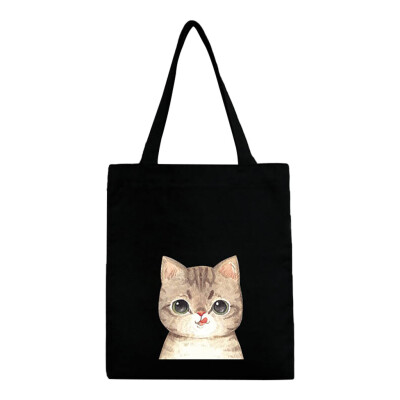 

Tailored Fashion Women Canvas Printing Cute Cat Shoulder Bags Large Capacity Shopping Bag