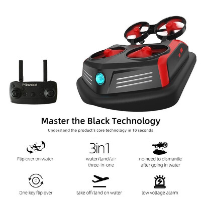

Mirarobot Domain S200 Mini Drone Remote Control Boats Car 600TVL FPV 3-in-1 Sea-Land-Air Mode Switchable Waterproof Hovercraft Toy