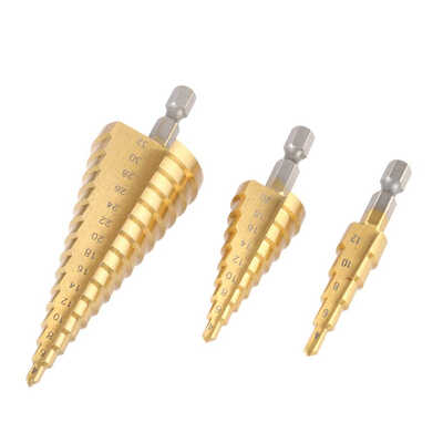 

3pcskit Drills Set Gold Ladder Step High-speed Steel HSS4241 Plate Twist Pagoda Drill Hole Cutter Tool Set