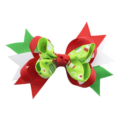 

New Fashion Girls Christmas Snowman Print Hair Bows Hairgrips Handmade Head Wear Hair Clips