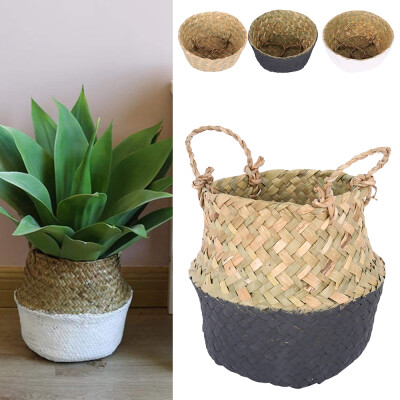 

Straw Basket Foldable Seagrass Knit Storage Basket Hanging Decorative Garden Flower Pot Laundry Toys Big Belly Basket