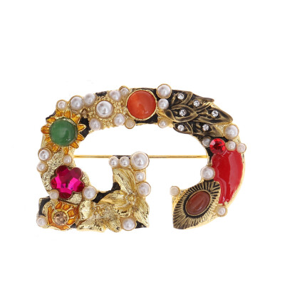 

Colorful Letters of Alphabet Fashion Enamel&Simulated Pearl Brooch Pins for Women or Girls