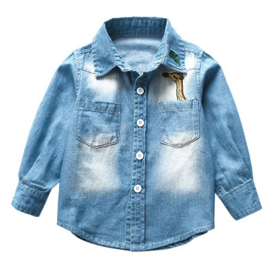 

Denim Shirt Girls Boys Children Spring New Character Deer Cotton Shirts Todder Boys Fashion Shirt Sleeved Outwear