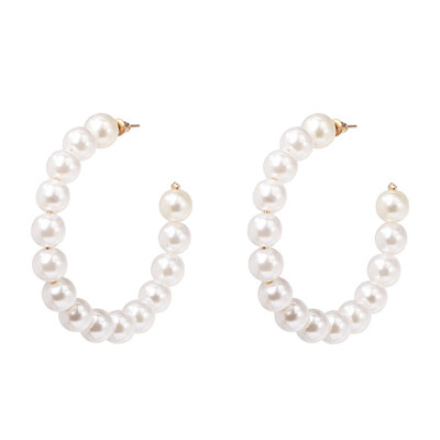 

Exaggrated Simulated Pearls Big Circle Statement Earrings For Women Vintage Loop Hoop Earrings With Pearl Jewelry Gift