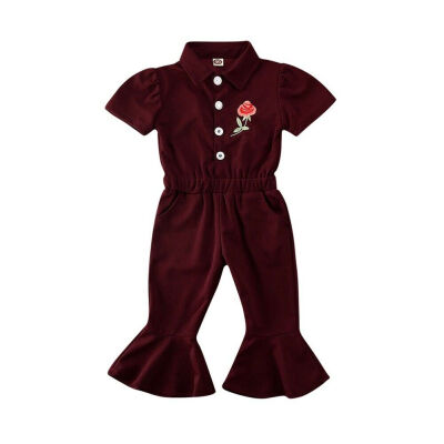 

Toddler Infant Baby Girl Embroidery Rose Romper Jumpsuit Flared Pants Outfits