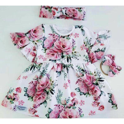 

UK Cute Toddler Kids Baby Girl Clothes Flower Party Princess Tutu Dress 2PCS Set