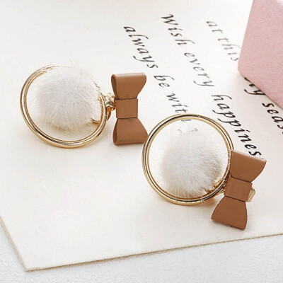 

Bowknot Temperament Dangle Earrings Personalized Wild Simple Hair Ball Female Models Earrings Jewelry