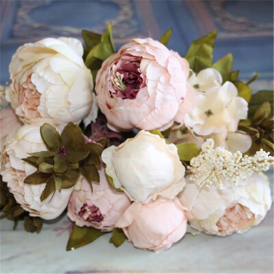 

Artificial Flowers Silk flower European Fall Vivid Peony Fake Leaf Wedding Home Party Decoration