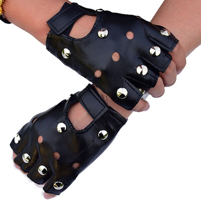

Men Street Dance Half Finger Leather Gloves Nightclub Pole Dance Rivet Gloves