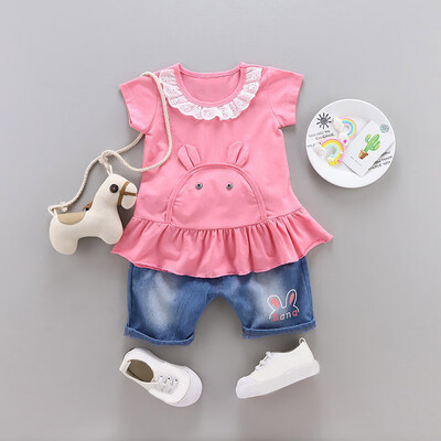 

Baby Kid Girls Clothes Summer Toddler Kids Cartoon Rabbit Short Sleeve TopsPant Suit Children Girls Clothing Sets