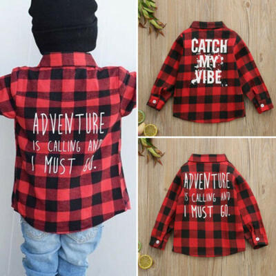 

Kids Toddler Boys Girls Red Plaid Shirt Long Sleeve Button Down Christmas Shirts