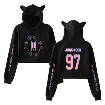 

Kpop BTS Hoodies Album Love Yourself Her Kpop Long Sleeve Sweatshirt Women Cat Hooded Pullover for Army