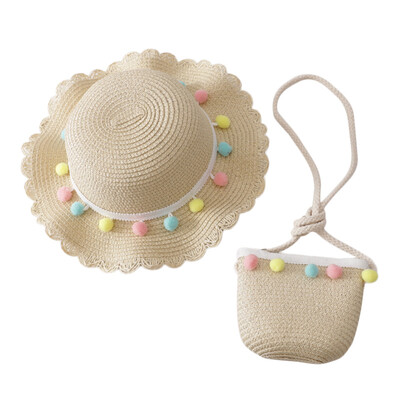 

Newborn Photography Props Straw kids Baby Hat Floral Baby Beach Cap Summer Baby Girl Hat Sun Visor Caps With Bag