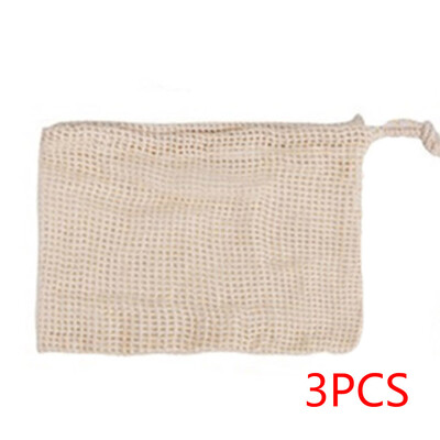 

3pcs Shopping Bags Reusable Mesh Fruit Bag Drawstring Grocery Fruit Storage Tote Washable Cotton