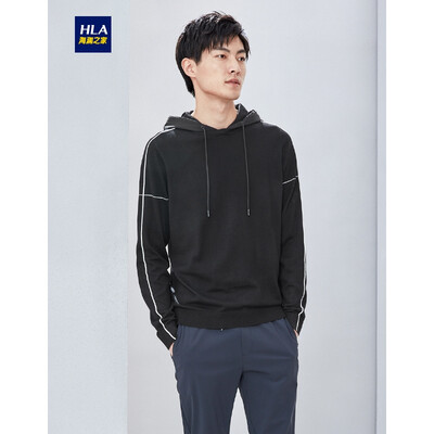 

HLA Haiyans Parents Sleeve Sweater Mens 2019 Spring New Hooded Sports Comfortable Soft Pullover HNZAD1R025A Black 25185100A54