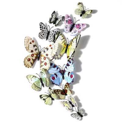 

12pcs Artificial PVC 3D Butterfly Multicolor Butterflies Wall Stickers Art Decals Decoration for Home Fridge Party Kid Bedroom