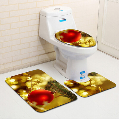 

〖Follure〗3PCS Fancy Santa Toilet Seat Cover&Rug Bathroom Set Christmas Decor